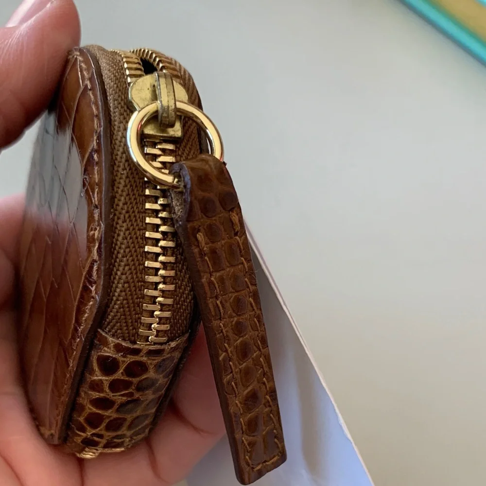 THALIE Paris Brown Croc-Embossed Keychain Wallet
